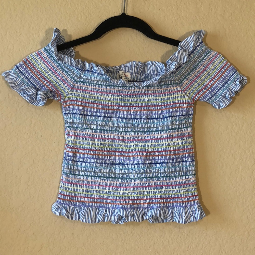 Rainbow Stripped Off Shoulder Crop Top